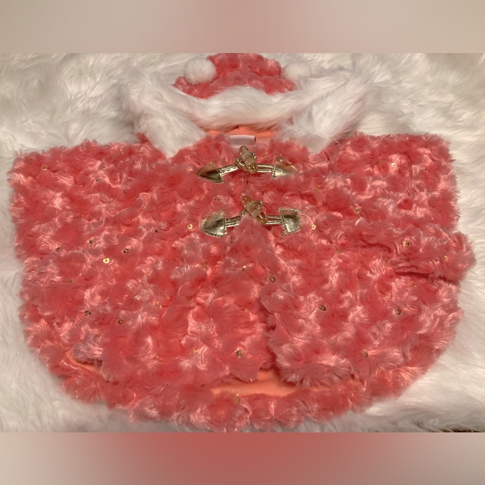 Fuzzy hooded poncho/cape